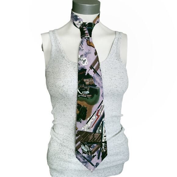 vintage 90's NICOLE MILLER cartoon helicopter silk signed logo novelty tie - Picture 8 of 8